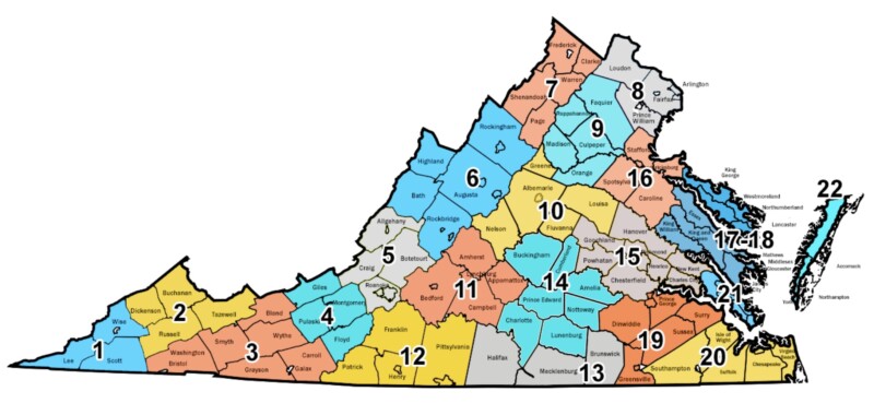 map of Virginia with regional Planning and Service Areas noted