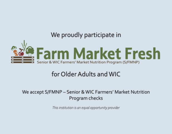 blue sign for the Farm Market Fresh program